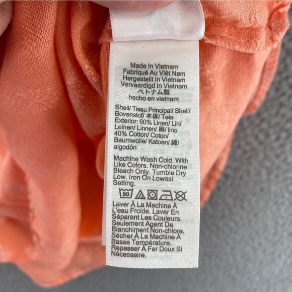 J Crew Top Womens Large Coral Pineapple Print Linen Blend Sleeveless Collared - Picture 6 of 9